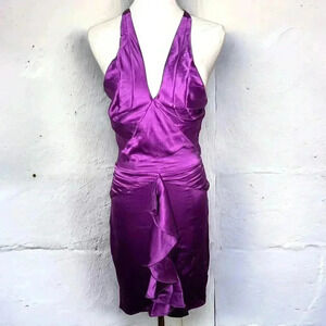 Guess by Marciano  Women's Purple Fairy Mini Cocktail 100% Silk Dress XS Halter